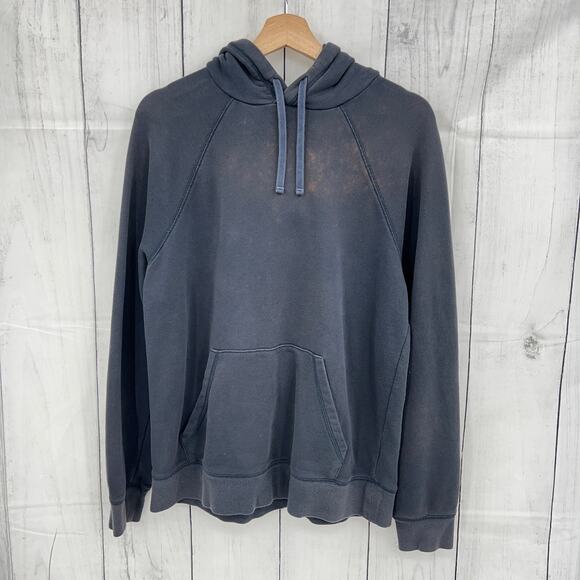 Everlane LARGE Men's Navy Blue Bleach Stain Pullover Hoodie Sweater Long Sleeve - Picture 1 of 10